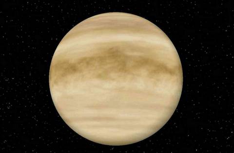 Vue de la planète Vénus montrant son épaisse couche de nuages d'acide sulfurique.